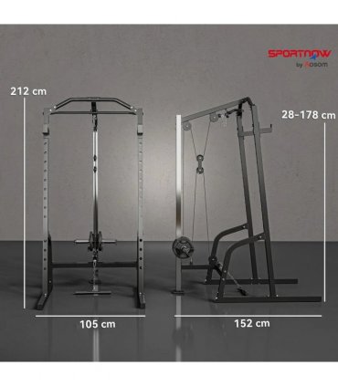 SPORTNOW Power Cage Power Rack with 15-Level Squat Rack, Cable Pulley System, Lat Pulldown & Pull Up Bar
