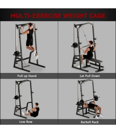 SPORTNOW Power Cage Power Rack with 15-Level Squat Rack, Cable Pulley System, Lat Pulldown & Pull Up Bar