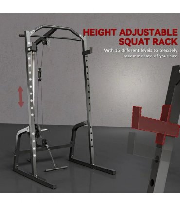 SPORTNOW Power Cage Power Rack with 15-Level Squat Rack, Cable Pulley System, Lat Pulldown & Pull Up Bar
