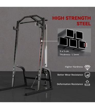 SPORTNOW Power Cage Power Rack with 15-Level Squat Rack, Cable Pulley System, Lat Pulldown & Pull Up Bar