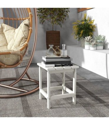 Outsunny Square Coffee Table, HDPE Tabletop and Frame for Porch, Garden, Side Table, 38 x 38 x 46 cm, White