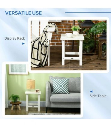 Outsunny Square Coffee Table, HDPE Tabletop and Frame for Porch, Garden, Side Table, 38 x 38 x 46 cm, White