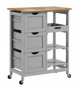 HOMCOM Rolling Kitchen Island Cart, Bar Serving Cart, Compact Trolley on Wheels with Wood Top, Shelves & Drawers, Grey