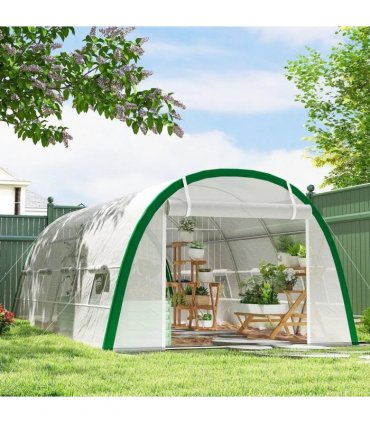 Outsunny Walk-in Polytunnel Greenhouse Tunnel Warm House Tent with Zipped Doors, 8 Mesh Windows, PE Cover, 6 x 3 m, White