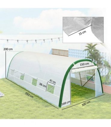 Outsunny Walk-in Polytunnel Greenhouse Tunnel Warm House Tent with Zipped Doors, 8 Mesh Windows, PE Cover, 6 x 3 m, White