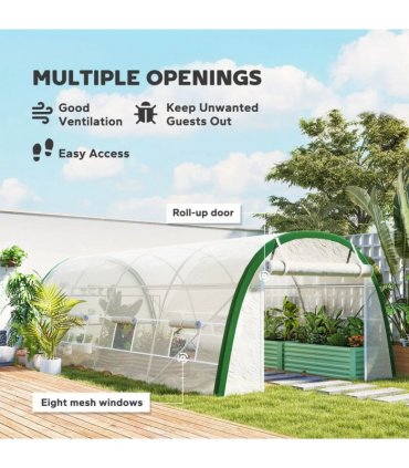 Outsunny Walk-in Polytunnel Greenhouse Tunnel Warm House Tent with Zipped Doors, 8 Mesh Windows, PE Cover, 6 x 3 m, White