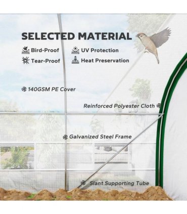 Outsunny Walk-in Polytunnel Greenhouse Tunnel Warm House Tent with Zipped Doors, 8 Mesh Windows, PE Cover, 6 x 3 m, White