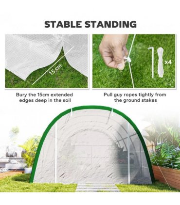 Outsunny Walk-in Polytunnel Greenhouse Tunnel Warm House Tent with Zipped Doors, 8 Mesh Windows, PE Cover, 6 x 3 m, White