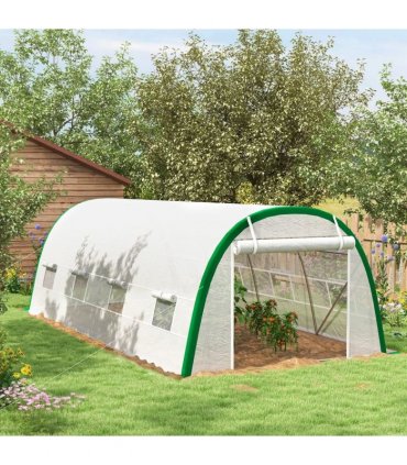 Outsunny Walk-in Polytunnel Greenhouse Tunnel Warm House Tent with Zipped Doors, 8 Mesh Windows, PE Cover, 6 x 3 m, White