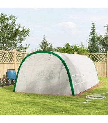 Outsunny Walk-in Polytunnel Greenhouse Tunnel Warm House Tent with Zipped Doors, 8 Mesh Windows, PE Cover, 6 x 3 m, White