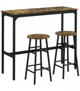 HOMCOM 3 Piece Bar Table Set with 2 Stools, Industrial Bar Table and Stool Set, Dining Table and Chair Set, Rustic Brown