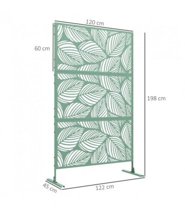Outsunny Metal Decorative Privacy Screen Outdoor Divider, Green Leaf