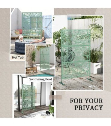 Outsunny Metal Decorative Privacy Screen Outdoor Divider, Green Leaf
