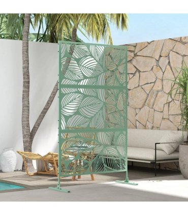 Outsunny Metal Decorative Privacy Screen Outdoor Divider, Green Leaf
