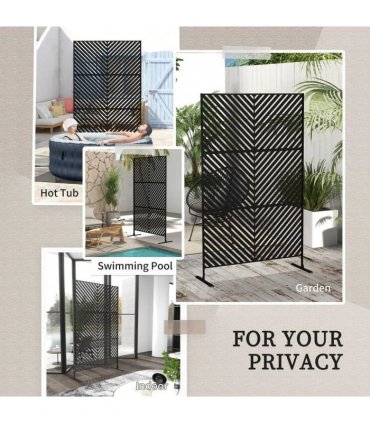 Outsunny 6.5FT Decorative Outdoor Divider, Metal Privacy Screen with Stand, Triangle Style, Black