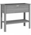 Outsunny Wooden Raised Garden Bed, Elevated Planter Box with Storage Shelf and Drainage Holes, Raised Planter with Legs, Grey