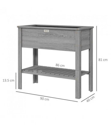Outsunny Wooden Raised Garden Bed, Elevated Planter Box with Storage Shelf and Drainage Holes, Raised Planter with Legs, Grey