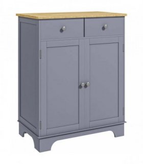 HOMCOM Side Storage Multi-use Sideboard Table Kitchen Floor Cabinet with Solid Wood Top, Adjustable Shelf, Drawer, Grey