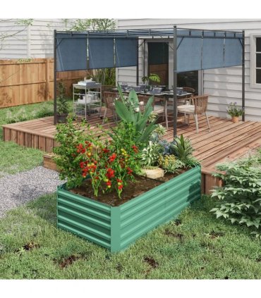 Outsunny Raised Beds for Garden, Galvanised Steel Outdoor Planters with Multi-reinforced Rods, 180 x 90 x 59 cm, Light Green