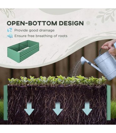 Outsunny Raised Beds for Garden, Galvanised Steel Outdoor Planters with Multi-reinforced Rods, 180 x 90 x 59 cm, Light Green