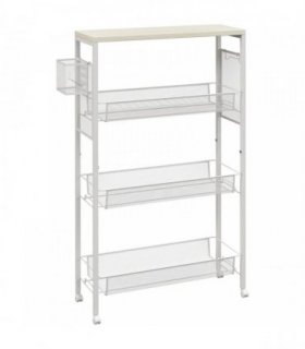 HOMCOM 3-Tier Kitchen Cart with 3 Steel Wire Baskets - White