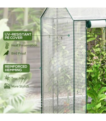 Outsunny Green House, Mini Greenhouse with 2 Roll-up Doors, Vent Holes and Reinforced Cover, 100 x 80 x 150cm