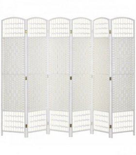 HOMCOM 6 Panel Folding Room Divider, Privacy Screen, Paravent Partition Separator for Living Room, Bedroom, White