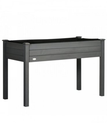 Outsunny Raised Bed for Garden, Wooden Elevated Planter Box with Bed Liner, for Flower Vegetable Herb, Dark Grey