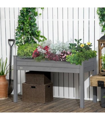 Outsunny Raised Bed for Garden, Wooden Elevated Planter Box with Bed Liner, for Flower Vegetable Herb, Dark Grey