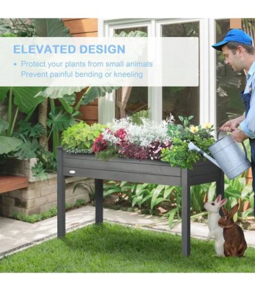 Outsunny Raised Bed for Garden, Wooden Elevated Planter Box with Bed Liner, for Flower Vegetable Herb, Dark Grey