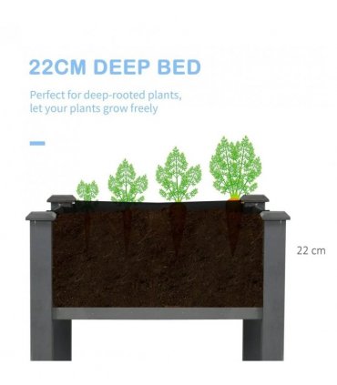 Outsunny Raised Bed for Garden, Wooden Elevated Planter Box with Bed Liner, for Flower Vegetable Herb, Dark Grey