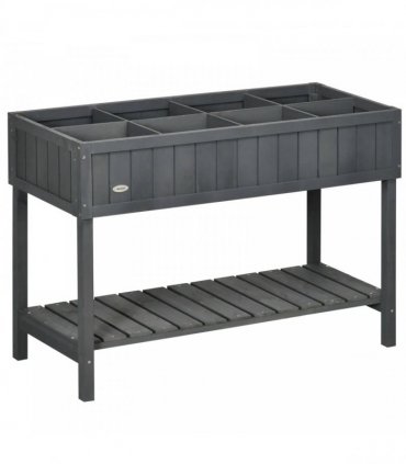 Outsunny Fir Wood Raised Rectangular 8 Compartment Plant Stand Dark Grey