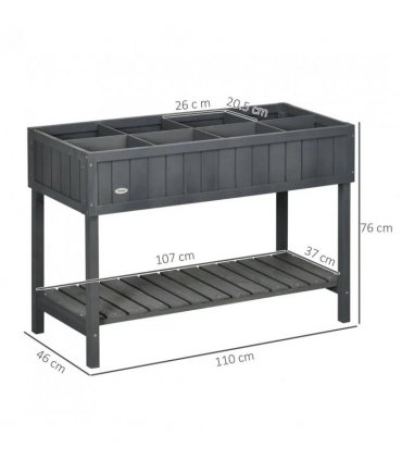 Outsunny Fir Wood Raised Rectangular 8 Compartment Plant Stand Dark Grey
