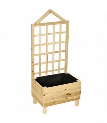 Outsunny Garden Planters with Trellis for Vine Climbing, Distressed Wooden Raised Beds, 90x43x150cm, Natural Tone