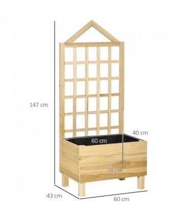 Outsunny Garden Planters with Trellis for Vine Climbing, Distressed Wooden Raised Beds, 90x43x150cm, Natural Tone