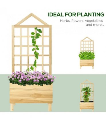 Outsunny Garden Planters with Trellis for Vine Climbing, Distressed Wooden Raised Beds, 90x43x150cm, Natural Tone