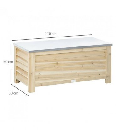 Outsunny 155L Outdoor Storage Box with Metal Top and Shutter Walls, Wooden Outside Tool organiser Container, for Garden, terrace