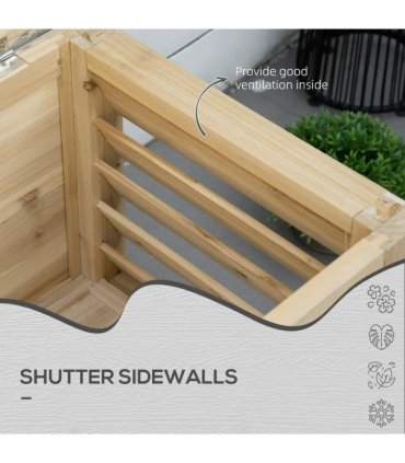 Outsunny 155L Outdoor Storage Box with Metal Top and Shutter Walls, Wooden Outside Tool organiser Container, for Garden, terrace