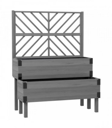 Outsunny Raised Garden Bed with Trellis, 2-Tier Wooden Elevated Planter Box  for Vegetables, Flowers, Herbs, Grey
