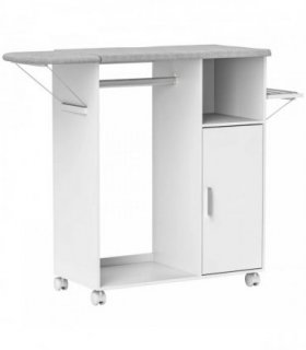 HOMCOM Rolling Ironing Board Cabinet, Foldable Ironing Station with Storage, Wheels for Home, Laundry Room, White