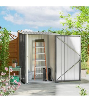 Outsunny 3.3 x 3.4ft Lean To Steel Garden Shed, with Locking Door - Grey