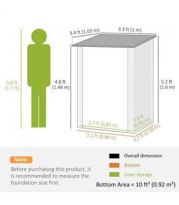 Outsunny 3.3 x 3.4ft Lean To Steel Garden Shed, with Locking Door - Grey