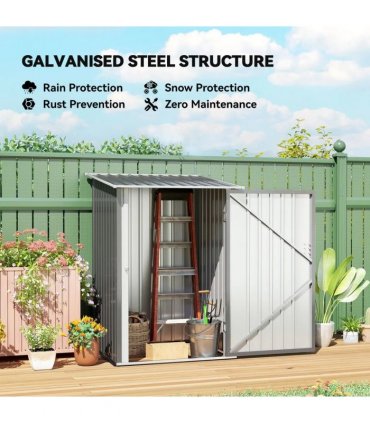 Outsunny 3.3 x 3.4ft Lean To Steel Garden Shed, with Locking Door - Grey