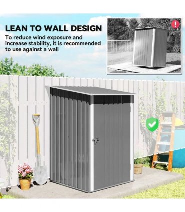 Outsunny 3.3 x 3.4ft Lean To Steel Garden Shed, with Locking Door - Grey