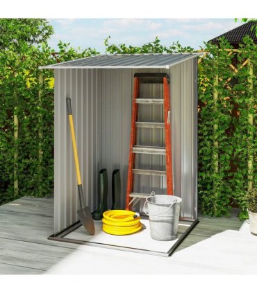 Outsunny 3.3 x 3.4ft Lean To Steel Garden Shed, with Locking Door - Grey