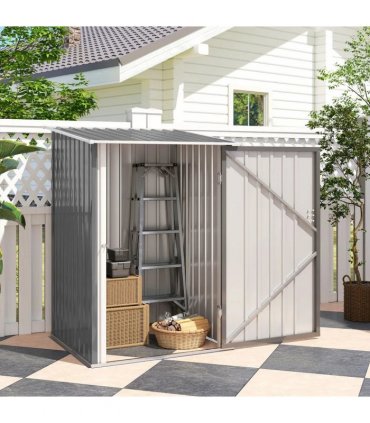 Outsunny 3.3 x 3.4ft Lean To Steel Garden Shed, with Locking Door - Grey