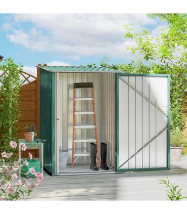 Outsunny 3.3 x 3.4ft Lean To Steel Garden Shed, with Locking Door - Green
