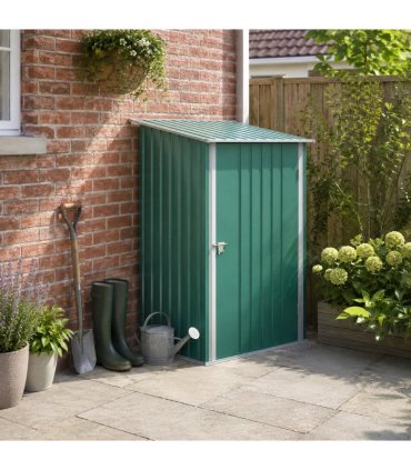 Outsunny 3.3 x 3.4ft Lean To Steel Garden Shed, with Locking Door - Green