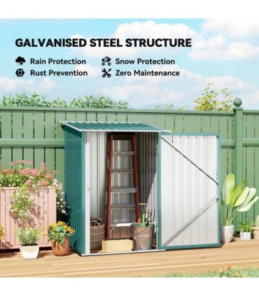 Outsunny 3.3 x 3.4ft Lean To Steel Garden Shed, with Locking Door - Green