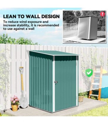 Outsunny 3.3 x 3.4ft Lean To Steel Garden Shed, with Locking Door - Green